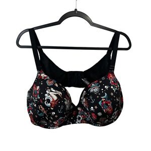 Torrid Curve Black Tattoo Mermaid Pinup Nautical Print Bra 46DD